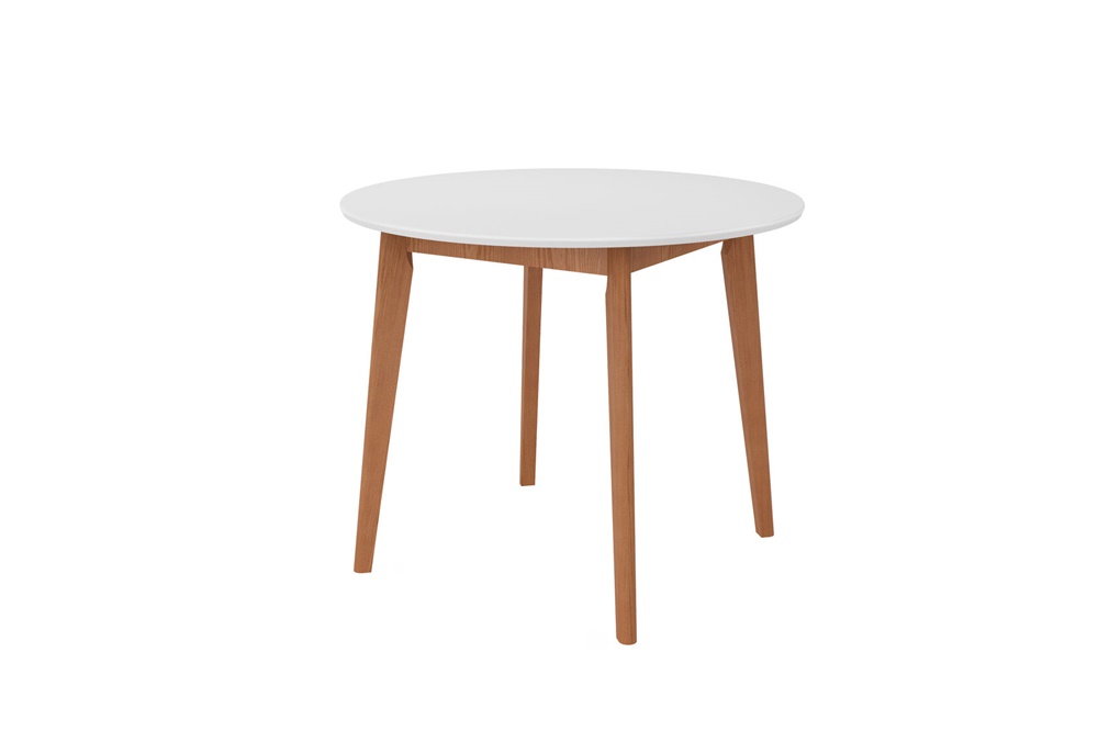 Круглый стол в скандинавском стиле, цвет: белый+ орех миланский
